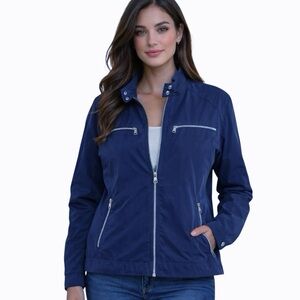 Banana Republic Navy Blue Windbreaker Jacket Coat Silver Hardware XL Preppy